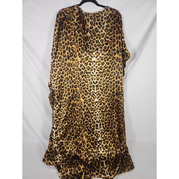 Vintage Sante Womens Satin Kaftan Muumuu Beaded Leopard Print Retro One Size - Picture 3 of 3